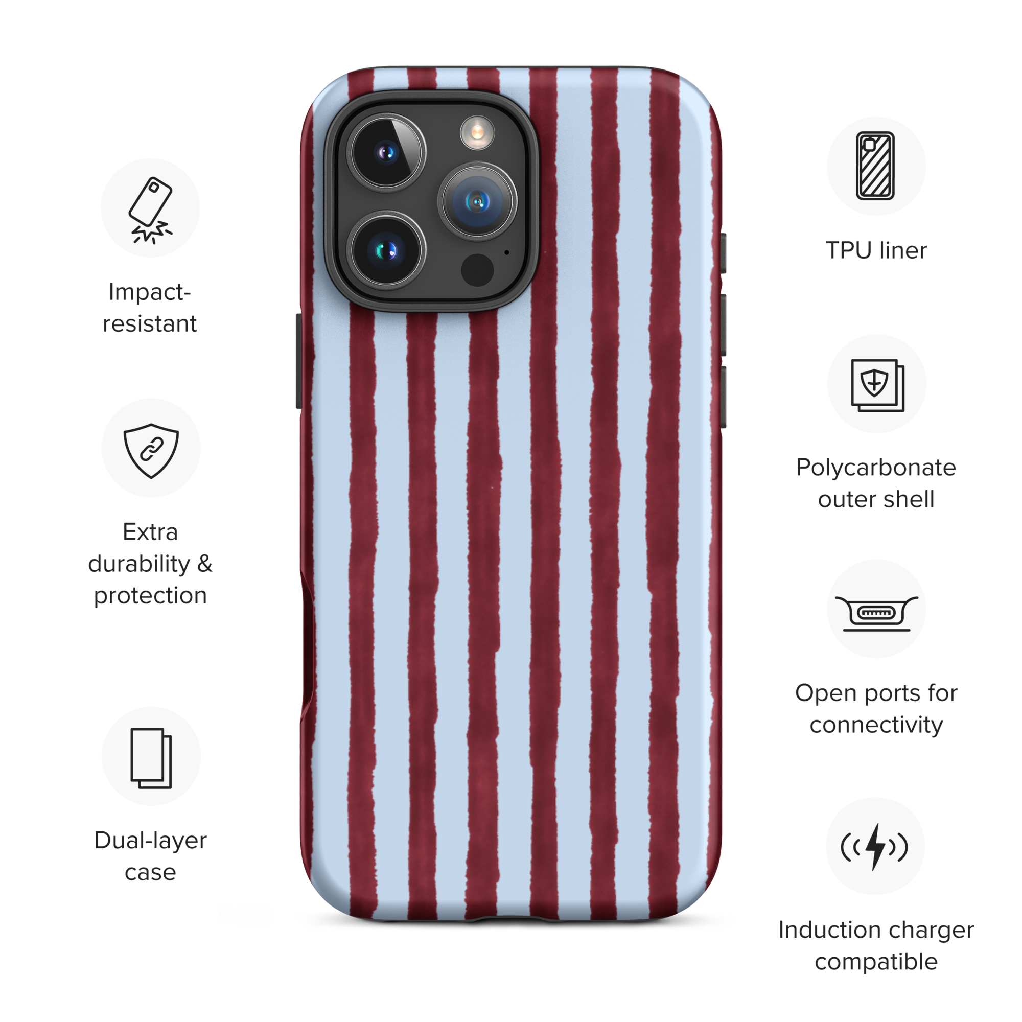 Tough Phone Case - Burgundy Stripes